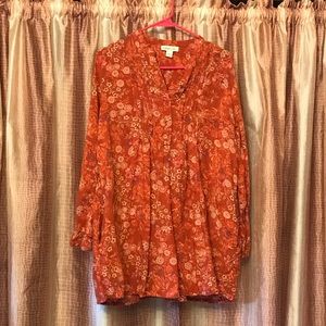 Coldwater Creek Orange Long Sleeve Top Blouse Shirt Size M